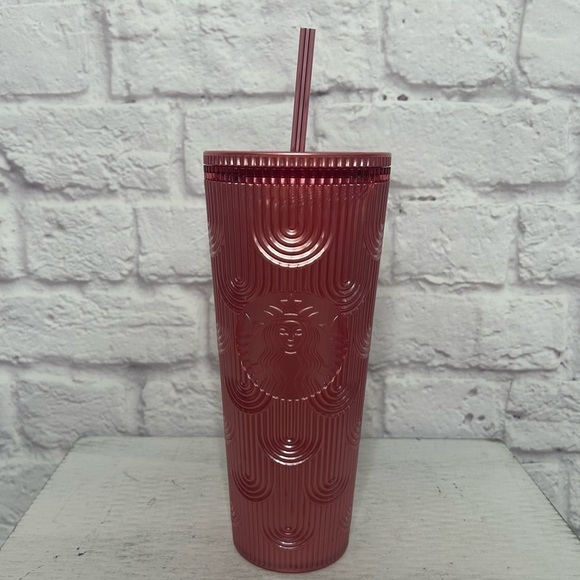 Starbucks Dusty Rose Pink Shimmer Shell Mermaid Scales Cold Cup Tumbler 24 oz - Picture 9 of 15